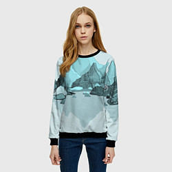 Свитшот женский Голубой горный пейзаж с темно-серыми тенями, цвет: 3D-черный — фото 2