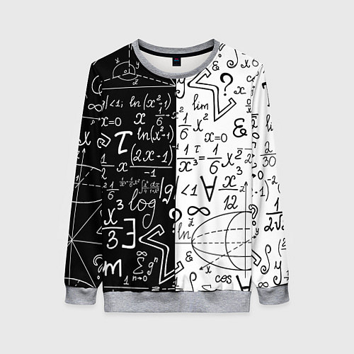 Женский свитшот ЧЁРНО БЕЛЫЕ ФОРМУЛЫ ФИЗИКА МАТЕМАТИКА / 3D-Меланж – фото 1