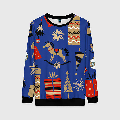 Женский свитшот Новогодний узор / 3D-Черный – фото 1