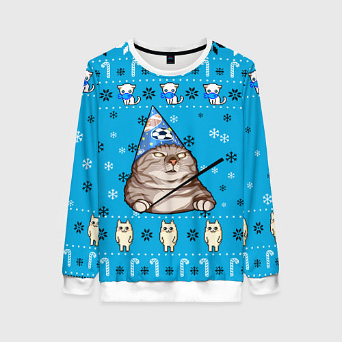 Женский свитшот НОВОГОДНИЙ ВЖУХ КОТ / 3D-Белый – фото 1
