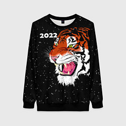 Свитшот женский Рычащий Тигр и Снегопад 2022, цвет: 3D-черный