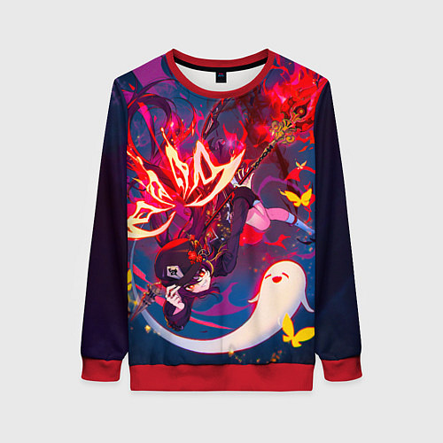 Женский свитшот Ху тао Летит вниз с призраком Genshin impact / 3D-Красный – фото 1