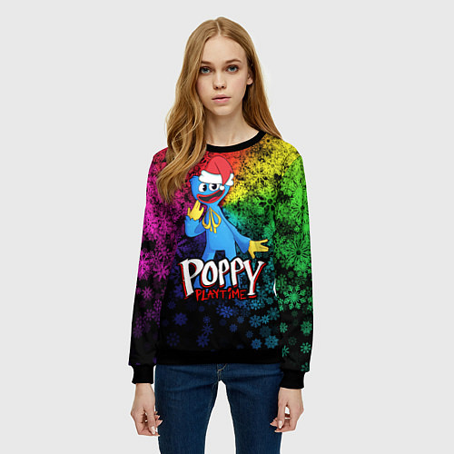 Женский свитшот POPPY PLAYTIME НОВОГОДНИЙ ПОППИ ПЛЕЙТАЙМ / 3D-Черный – фото 3