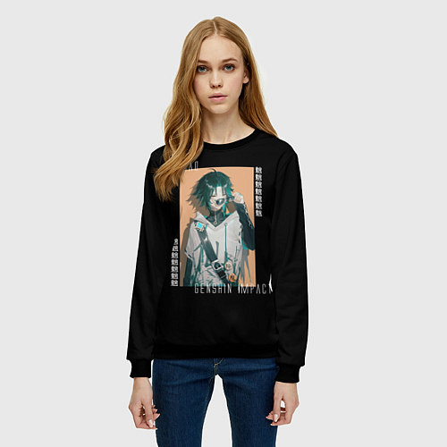 Женский свитшот Genshin Impact Xiao / 3D-Черный – фото 3