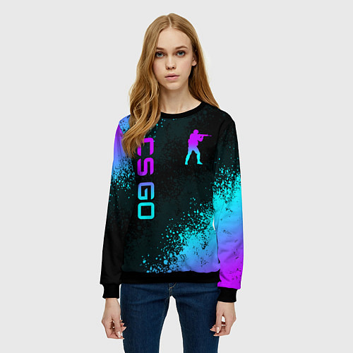 Женский свитшот CS GO NEON SYMBOL STYLE SKIN КС ГО НЕОН / 3D-Черный – фото 3