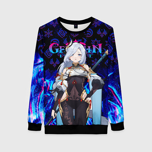 Женский свитшот ШЕНЬ ХЭ ГЕНШИН ИМПАКТ ГЕРОИНЯ НЕОНОЫЙ ОГОНЬ / 3D-Черный – фото 1