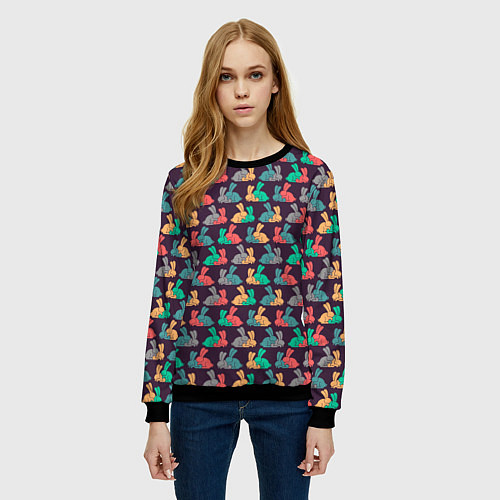 Женский свитшот Кролики 18 / 3D-Черный – фото 3