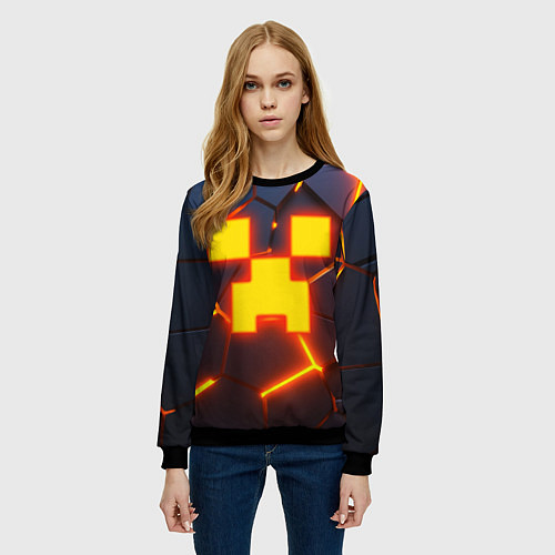 Женский свитшот ОГНЕННЫЙ КРИПЕР 3D ПЛИТЫ FIRE CREEPER / 3D-Черный – фото 3