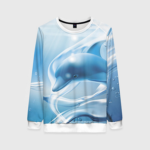 Женский свитшот Дельфин в лазурном океане / 3D-Белый – фото 1