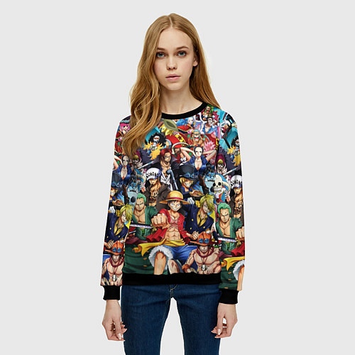 Женский свитшот ВСЕ ГЕРОИ АНИМЕ ВАН ПИС ALL HEROES ONE PIECE / 3D-Черный – фото 3