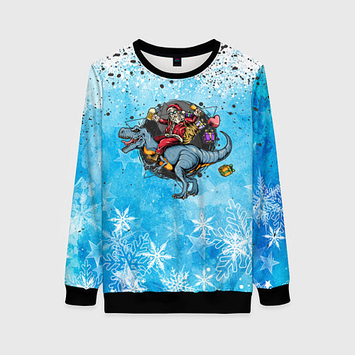 Женский свитшот Санта на дино 2024 / 3D-Черный – фото 1