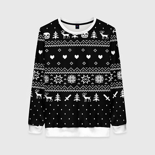 Женский свитшот НОВОГОДНИЙ СВИТЕР UNDERTALE SANS ЧЁРНЫЙ / 3D-Белый – фото 1