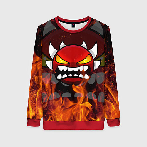 Женский свитшот GEOMETRY DASH DEMON FIRE SMILE / 3D-Красный – фото 1