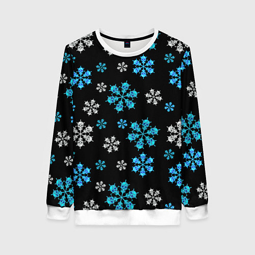 Женский свитшот Снежинки Черепа черный / 3D-Белый – фото 1