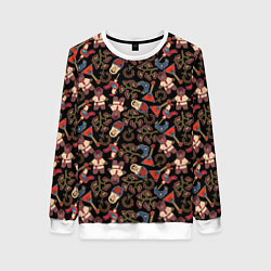 Свитшот женский Россия паттерн темный, цвет: 3D-белый