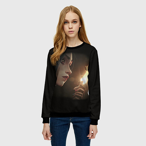 Женский свитшот Arcane - League Of Legends Jinx с огнем / 3D-Черный – фото 3