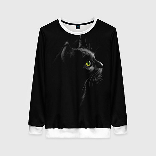 Женский свитшот Черный кот на черном фоне / 3D-Белый – фото 1