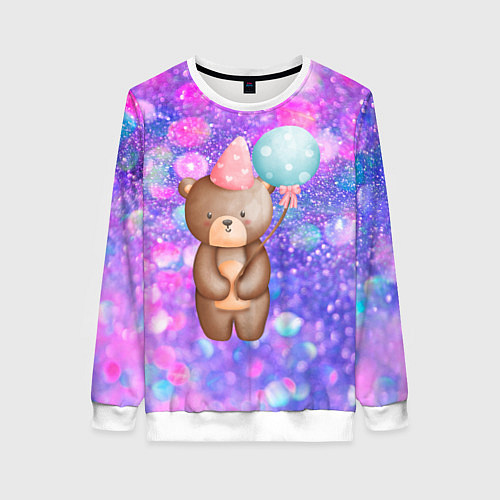 Женский свитшот День Рождения - Медвежонок с шариками / 3D-Белый – фото 1