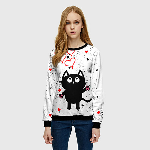 Женский свитшот Влюблённый котик Cat Love / 3D-Черный – фото 3