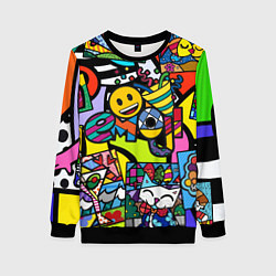 Свитшот женский Romero Britto - emoji, цвет: 3D-черный