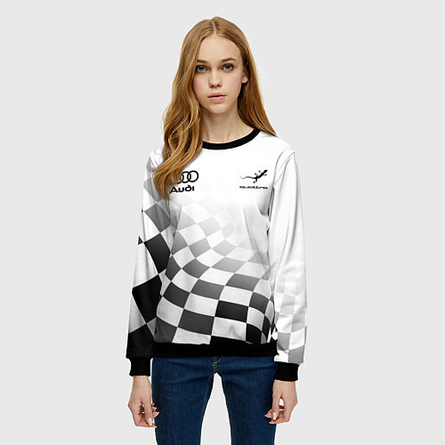 Женский свитшот Audi Quattro, Ауди Кватро, Финишный флаг / 3D-Черный – фото 3