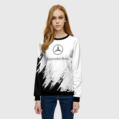 Женский свитшот Mercedes-Benz - White texture / 3D-Черный – фото 3