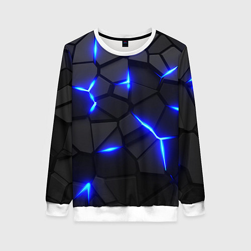 Женский свитшот КИБЕРПАНК БРОНЯ: СИНЯЯ СТАЛЬ / 3D-Белый – фото 1