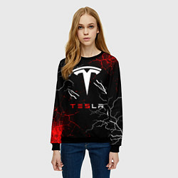 Свитшот женский Tesla Трещины с молниями, цвет: 3D-черный — фото 2