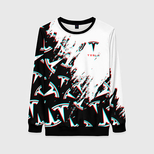 Женский свитшот Tesla pattern glitch / 3D-Черный – фото 1