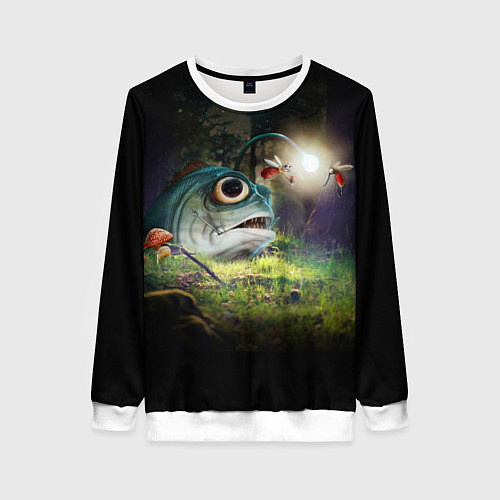 Женский свитшот Рыба в лесу / 3D-Белый – фото 1