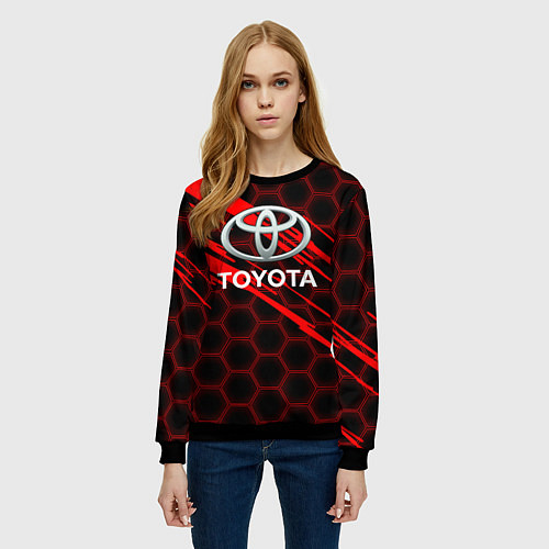 Женский свитшот Toyota: Красные соты / 3D-Черный – фото 3