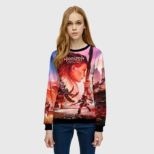 Женский свитшот Horizon Forbidden West game poster / 3D-Черный – фото 3