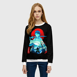 Свитшот женский Танджиро Комадо Силуэт Клинок рассекающий демонов, цвет: 3D-белый — фото 2