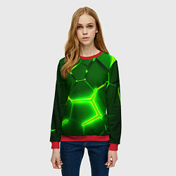 Свитшот женский 3D ПЛИТЫ НЕОН NEON GREEN HEXAGON РАЗЛОМ, цвет: 3D-красный — фото 2
