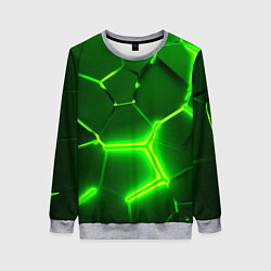 Женский свитшот 3D ПЛИТЫ НЕОН NEON GREEN HEXAGON РАЗЛОМ