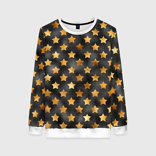 Женский свитшот Золотые звезды на черном / 3D-Белый – фото 1