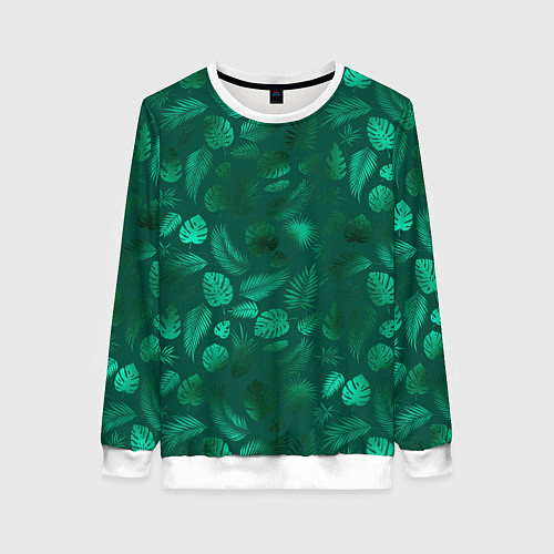 Женский свитшот Яркие зеленые листья / 3D-Белый – фото 1