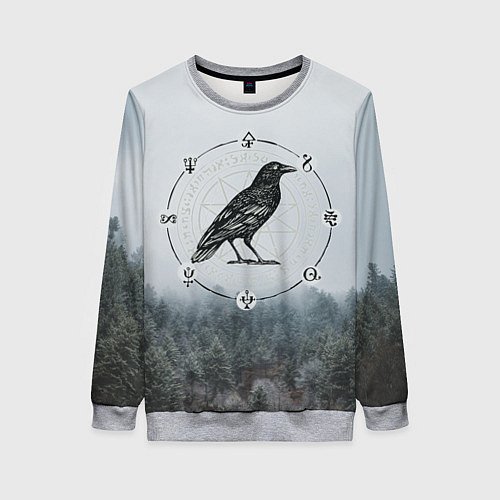 Женский свитшот ВОРОН НА РУНАХ РУНЫ / 3D-Меланж – фото 1