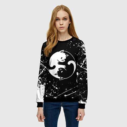 Женский свитшот ИНЬ ЯНЬ КОТИКИ БРЫЗГИ И НИЧЕГО ЛИШНЕГО / 3D-Черный – фото 3