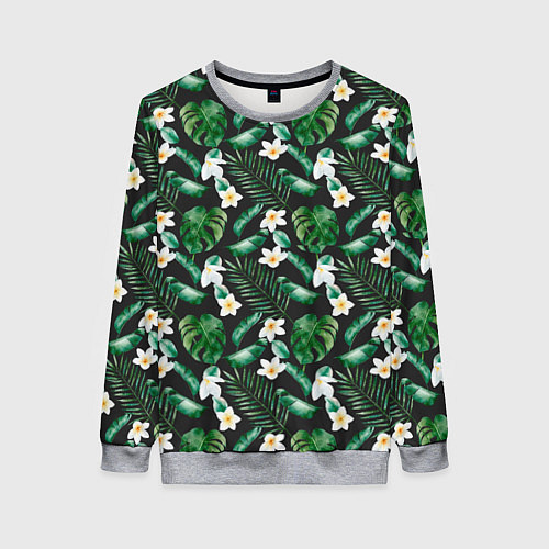 Женский свитшот Зеленые листочки паттерн / 3D-Меланж – фото 1