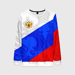 Свитшот женский Российский герб: триколор, цвет: 3D-белый