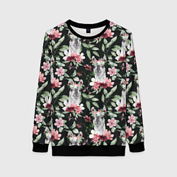 Женский свитшот Ламы и цветы паттерн