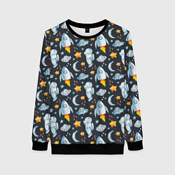 Свитшот женский Астрология космонавты, цвет: 3D-черный