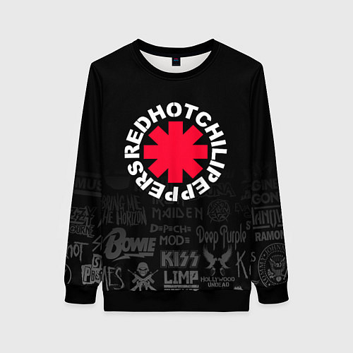 Женский свитшот Red Hot Chili Peppers Логотипы рок групп / 3D-Черный – фото 1