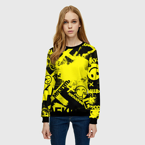 Женский свитшот Черно-желтый беспредел / 3D-Черный – фото 3