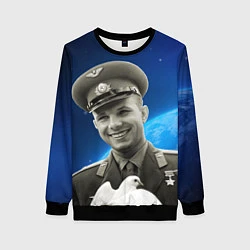 Свитшот женский Юрий Гагарин с голубем 3D, цвет: 3D-черный