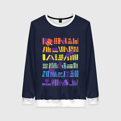 Женский свитшот Коты и книги / 3D-Белый – фото 1