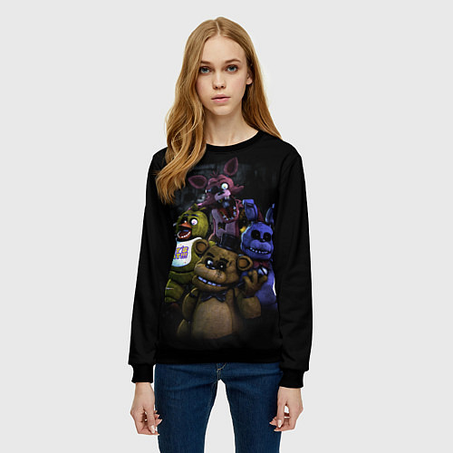 Женский свитшот Five Nights at Freddys - FNAF персонажи игры / 3D-Черный – фото 3