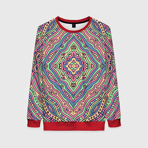 Женский свитшот Разноцветный узор Калейдоскоп Абстракция / 3D-Красный – фото 1