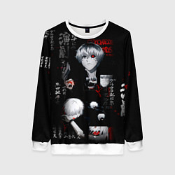 Свитшот женский Токийский Гуль Иероглифы Tokyo Ghoul, цвет: 3D-белый